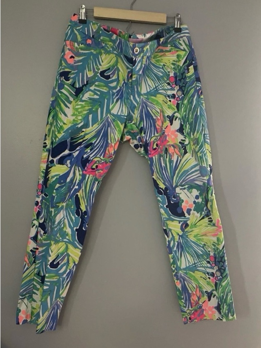 Lilly Pulitzer Blue, Green & Pink Tropical Print Pants, Kelly Multiperfect